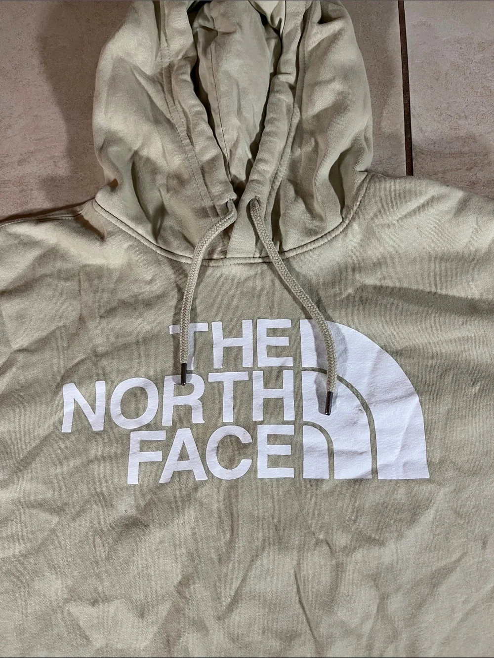 The North Face Men's Crewneck Hoodie in Light Olive with White Logo